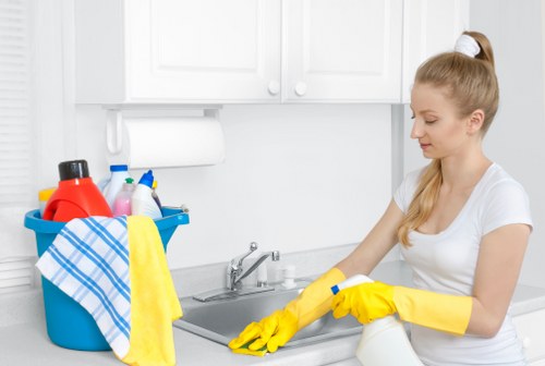 Professional cleaning team working in a SE27 flat and hallway